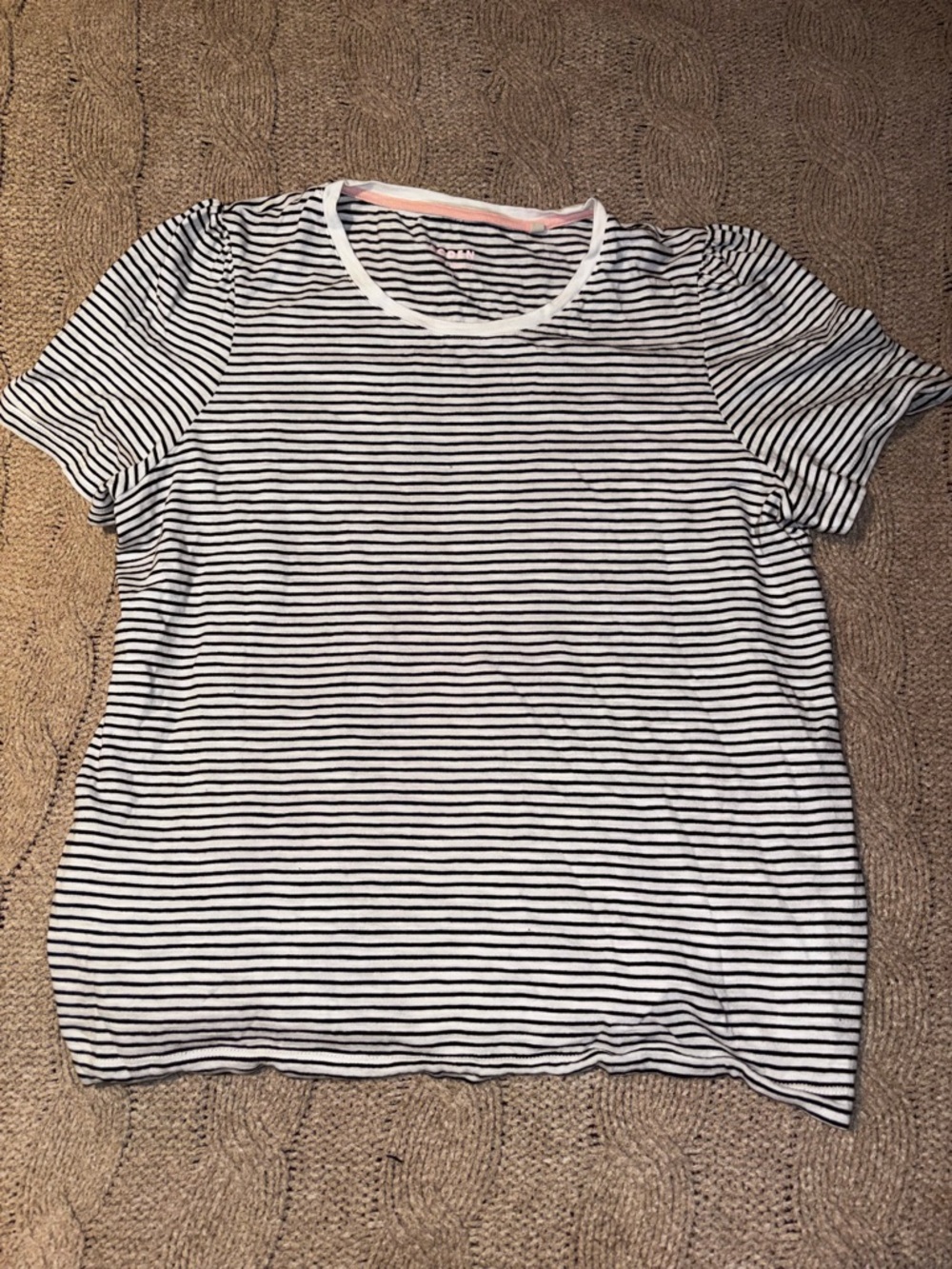 Boden Black White Striped Puff Sleeve T-Shirt Size Large